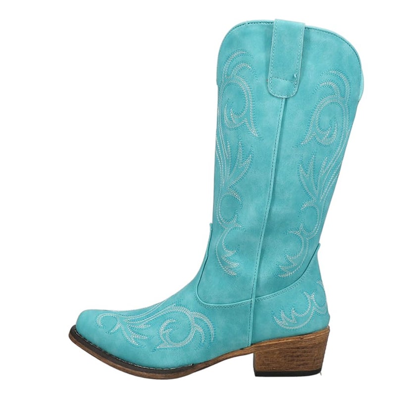 ROPER Womens Riley Embroidered Snip Toe Casual Boots Mid Calf Low Heel 1-2" - Blue - Size 10.5 M - Image 3